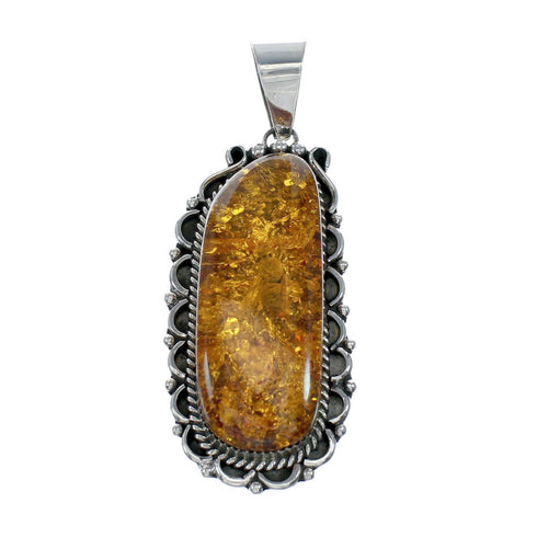 Genuine Navajo Sterling Silver Amber Pendant NX11656